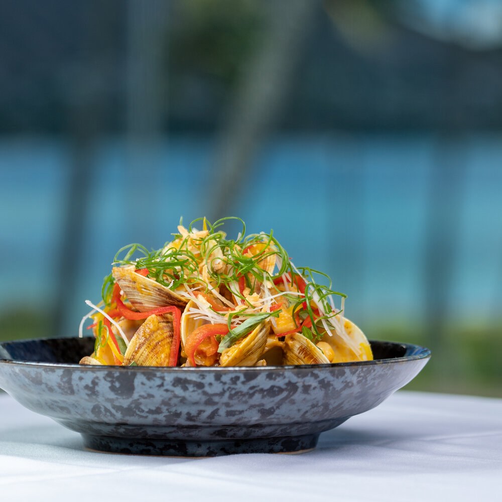 Prepared clam dish with vegetables
